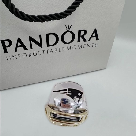 Pandora New England Patriots NFL Football Helmet Charm 14K Gold and S925 Silver - Picture 1 of 6